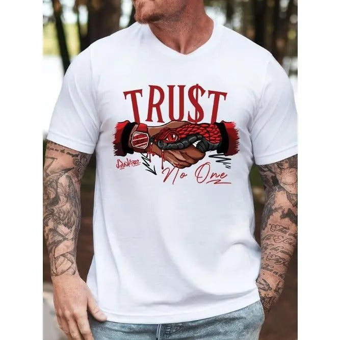 Men's T-Shirt With Snake Trust No One Graphic Print, Casual Short Sleeve Tee Made in USA Hoodie, Sweatshirt