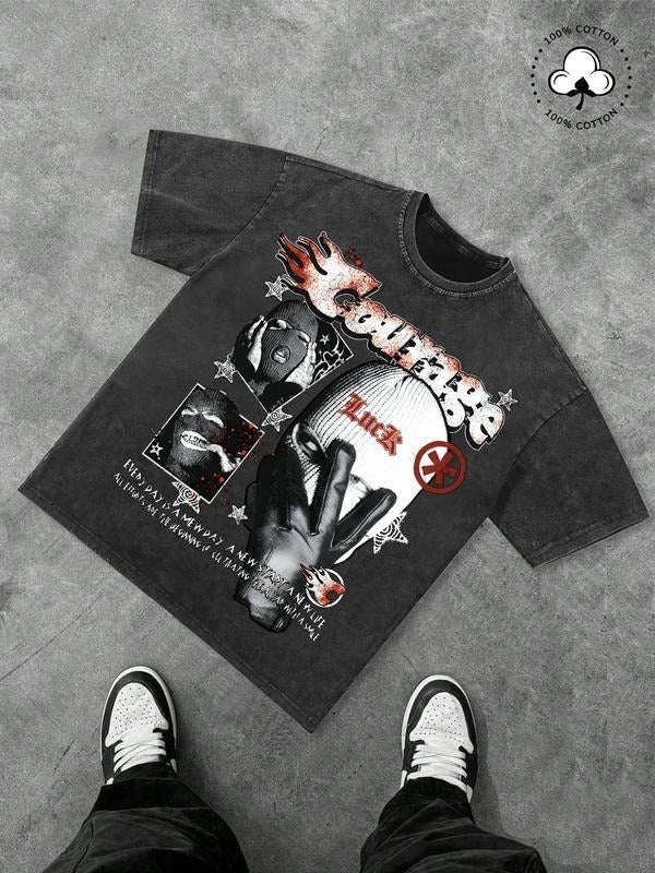 Men's Vintage Graphic Print Round Neck Tee, Regular Fit Casual Short Sleeve T-shirt for Summer, Men's Top for Daily Wear,...