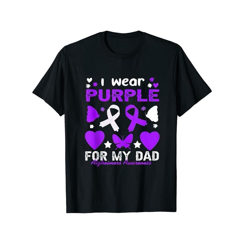 Men's Womens I Wear Purple For My Dad Tees Father's Day Alzheimer's T-Shirt Black Hoodie, Sweatshirt | UrbanDripWear.com