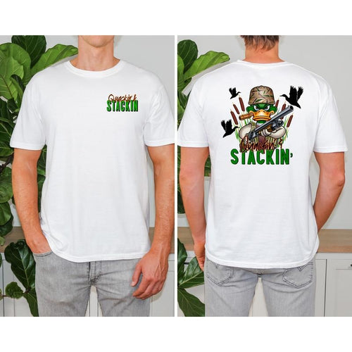 Mens "Quackin & Stackin" duck hunter T-Shirt. Fabric Menswear Hoodie, Sweatshirt | UrbanDripWear.com