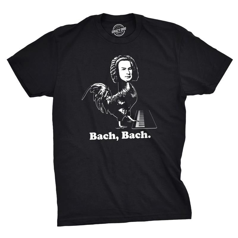 Mens Bach Bach T Shirt Funny Classical Composer Chicken Tee Mens Funny T Shirts Cool Tees Soft Stylish Casual Menswear...