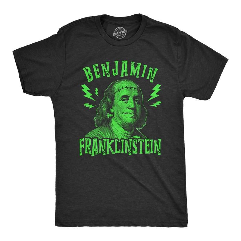 Mens Benjamin Franklinstein T Shirt Funny Halloween Frankenstein Ben Franklin USA Graphic Tee Mens Funny T Shirts Cool...