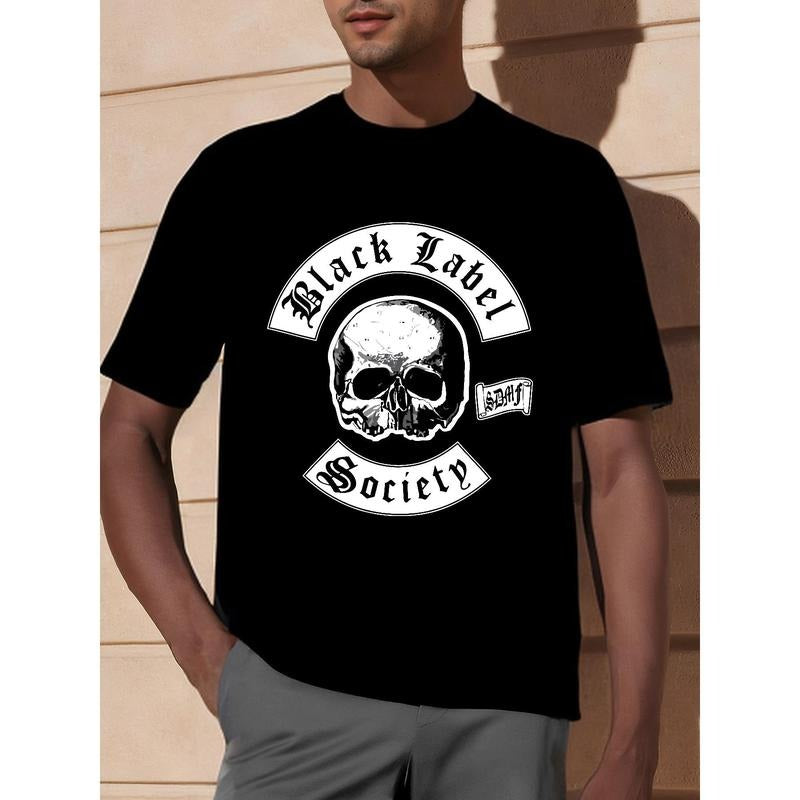 Mens Black Cotton Graphic T-Shirt - Soft, Breathable, Crew Neck, Short Sleeve, Regular Fit, All-Season Band Tee with...