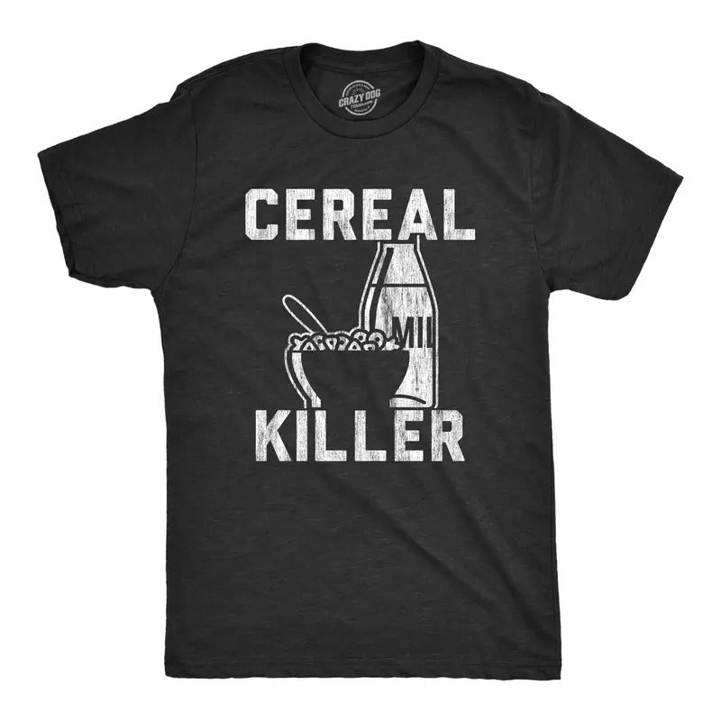 Mens Cereal Killer T Shirt Funny Breakfast Serial Sarcastic Wordplay Graphic Tee Mens Funny T Shirts Cool Tees Soft...