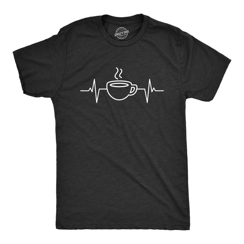 Mens Coffee Heart Beat T Shirt Funny Cool Caffeine Lovers Cup Tee For Guys Mens Funny T Shirts Cool Tees Soft Stylish...