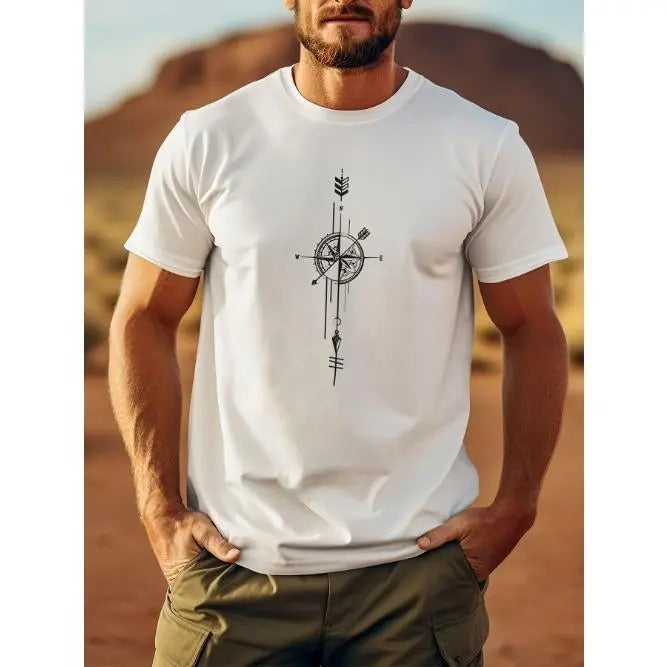 Mens Compass Graphic Tee - Lightweight & Breathable, Short Sleeve Summer Shirt
