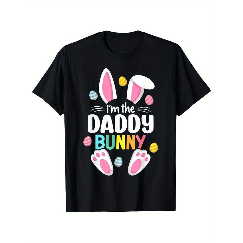 Mens Daddy Bunny Easter Family Matching Outfit Rabbit Egg Hunt T-Shirt, 100% Cotton, Single Side Printed, Black Short...