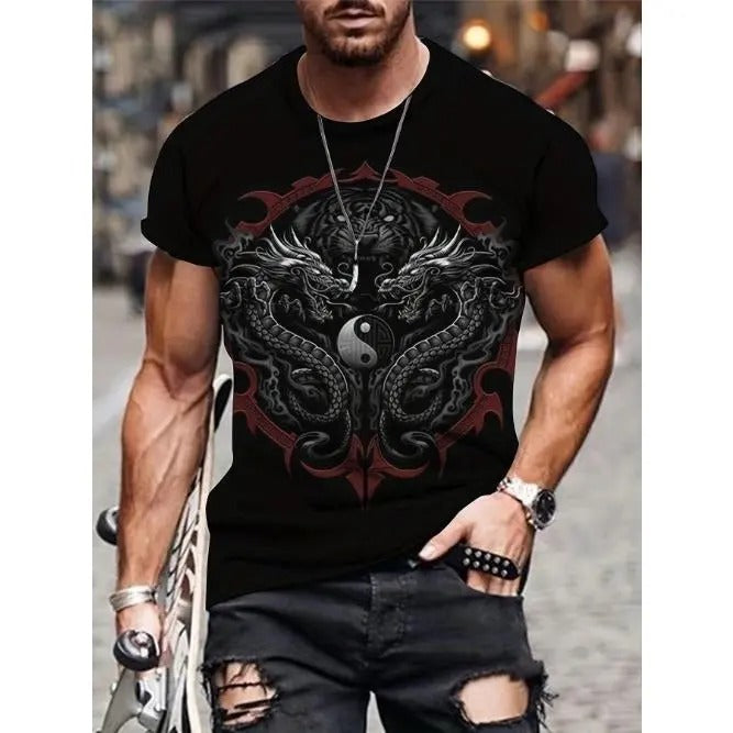 Mens Dragon Print Graphic T-Shirt - Bold Stylish Design, Ultra-Comfortable Crew Neck Tee