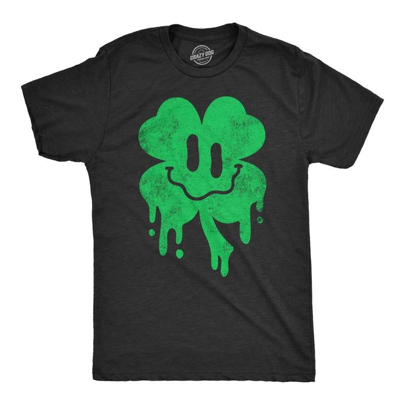 Mens Dripping Clover Face T Shirt Funny St Pattys Day Parade Wasted Shamrock Party Joke Tee For Guys Hoodie, Sweatshirt