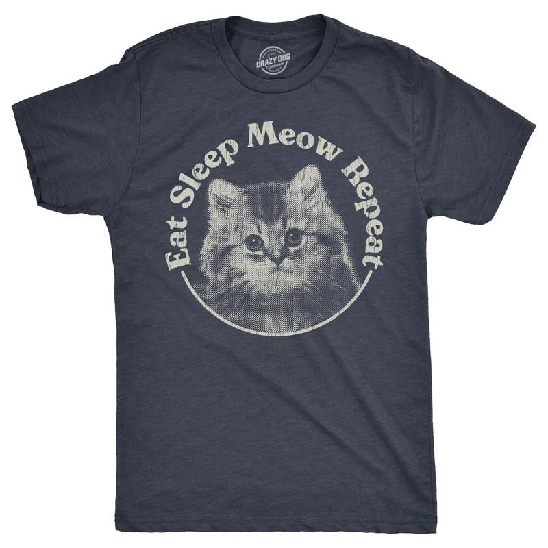 Mens Eat Sleep Meow Repeat T Shirt Funny Cute Kitten Lovers Tee For Guys Mens Funny T Shirts Cool Tees Soft Stylish...