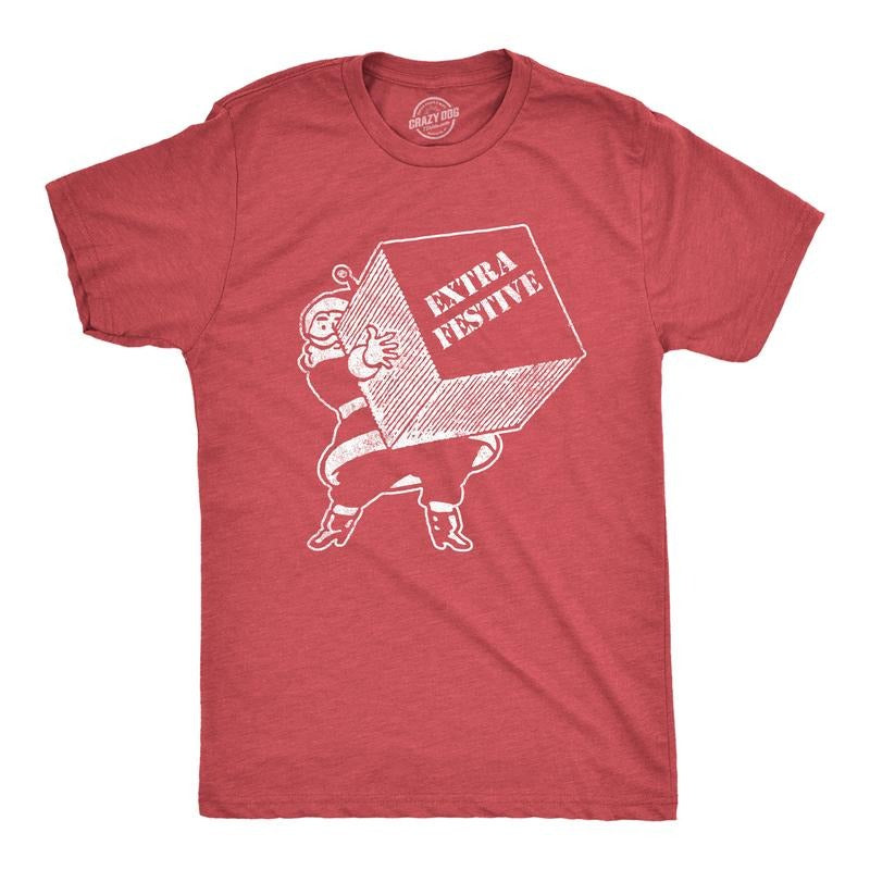 Mens Extra Festive T Shirt Funny Christmas Santa Claus Graphic Novelty Tee Mens Funny T Shirts Cool Tees Soft Stylish...