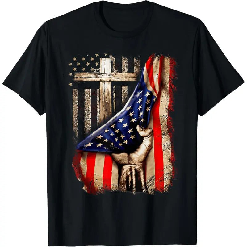 Mens Faith Over Fear Christian Cross American Flag T-Shirt made in usa Hoodie, Sweatshirt | UrbanDripWear.com