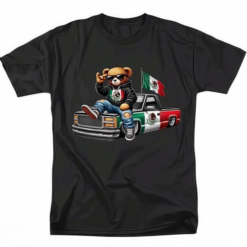 Mens Fashionable Crew Neck T-Shirt Comfortable Fit,PatternedPrint Chill Mexican Bear with Truck Tee Perfect for Car...