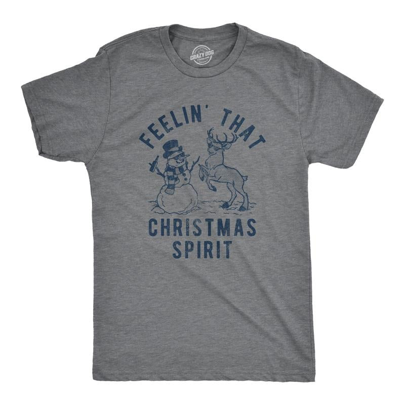 Mens Feelin' That Christmas Spirit T Shirt Funny Reindeer Snowman Party Graphic Tee Mens Funny T Shirts Cool Tees Soft...