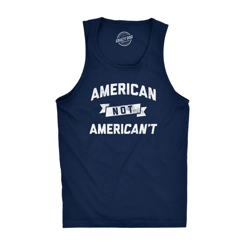 Mens Fitness Tank American Not Americant Tanktop Funny USA Pride 4th of July Shirt Funny Workout Shirt for Men with Plus...
