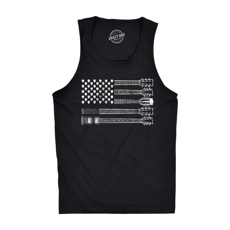 Mens Fitness Tank Guitar Flag Tanktop Cool Rock And Roll 4th of July Musician Flag Shirt Funny Workout Shirt for Men with...