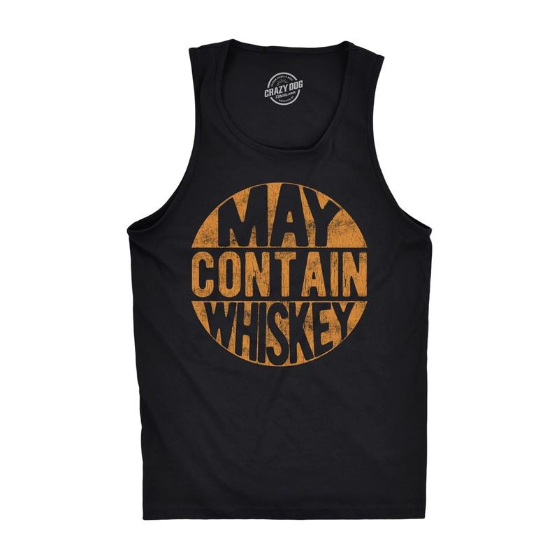 Mens Fitness Tank May Contain Whiskey Tanktop Funny Liquor Drinking Party Graphic Sleeveless Funny Workout Shirt for Men...