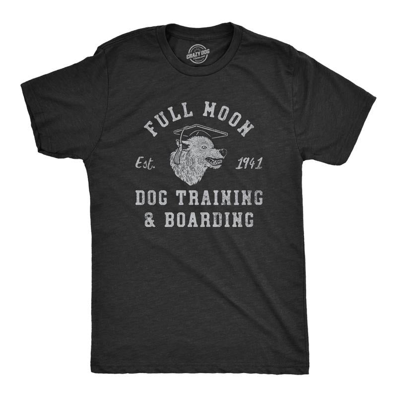 Mens Full Moon Dog Training And Boarding T Shirt Funny Halloween Werewolf Tee For Guys Mens Funny T Shirts Cool Tees Soft...