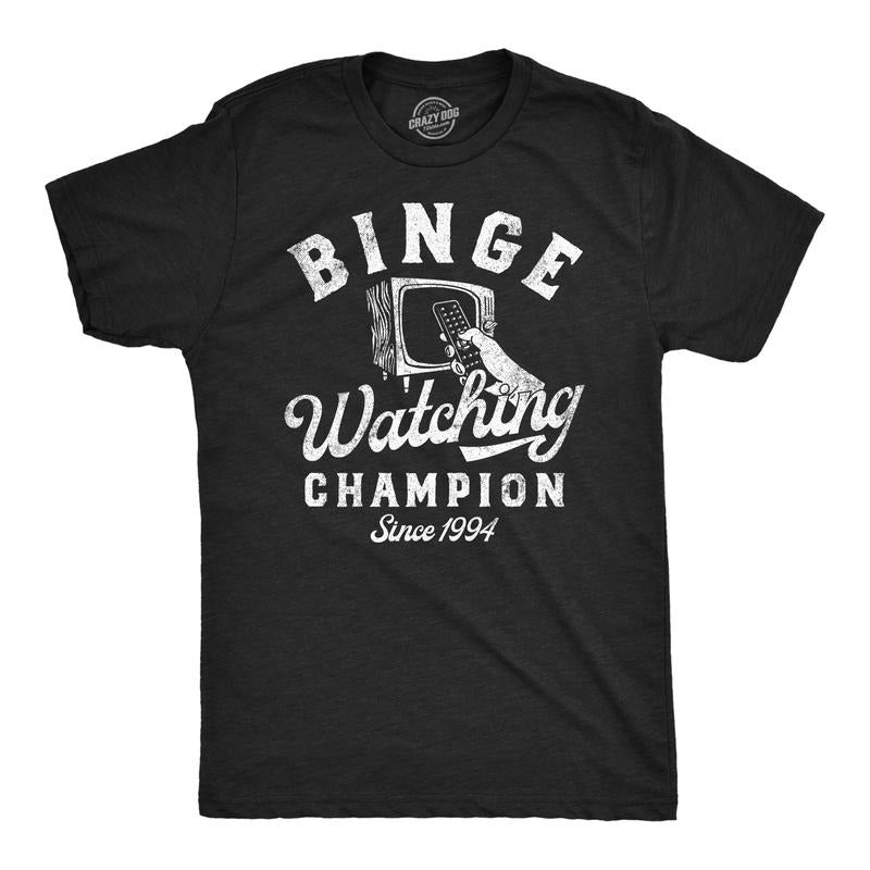 Mens Funny T Shirts Binge Watching Champion Vintage Tees For Men Mens Funny T Shirts Cool Tees Soft Stylish Casual...
