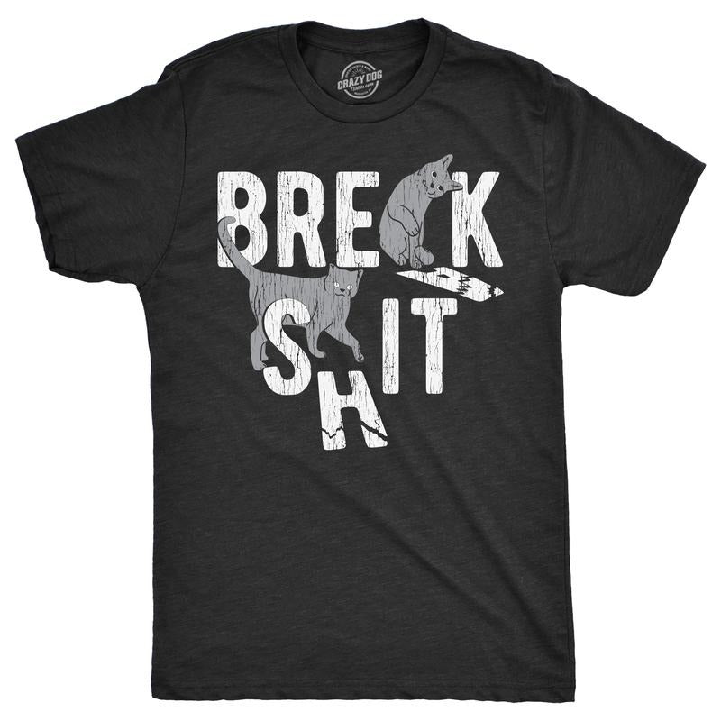 Mens Funny T Shirts Break Shit Sarcastic Cat Tees For Men Mens Funny T Shirts Cool Tees Soft Stylish Casual Menswear...