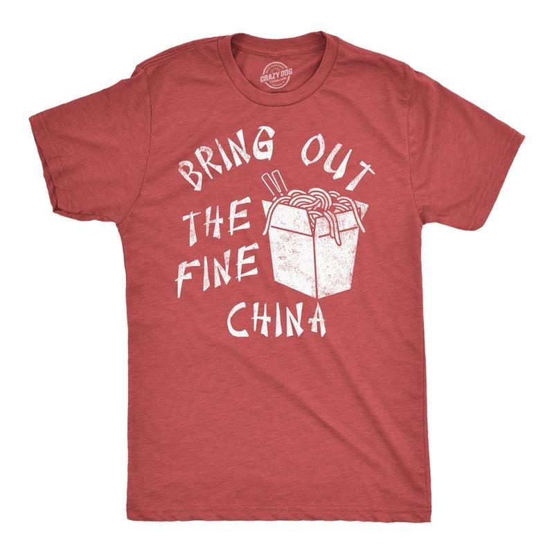 Mens Funny T Shirts Bring Out The Fine China Sarcastic Takeout Graphic Tee For Men Mens Funny T Shirts Cool Tees Soft...