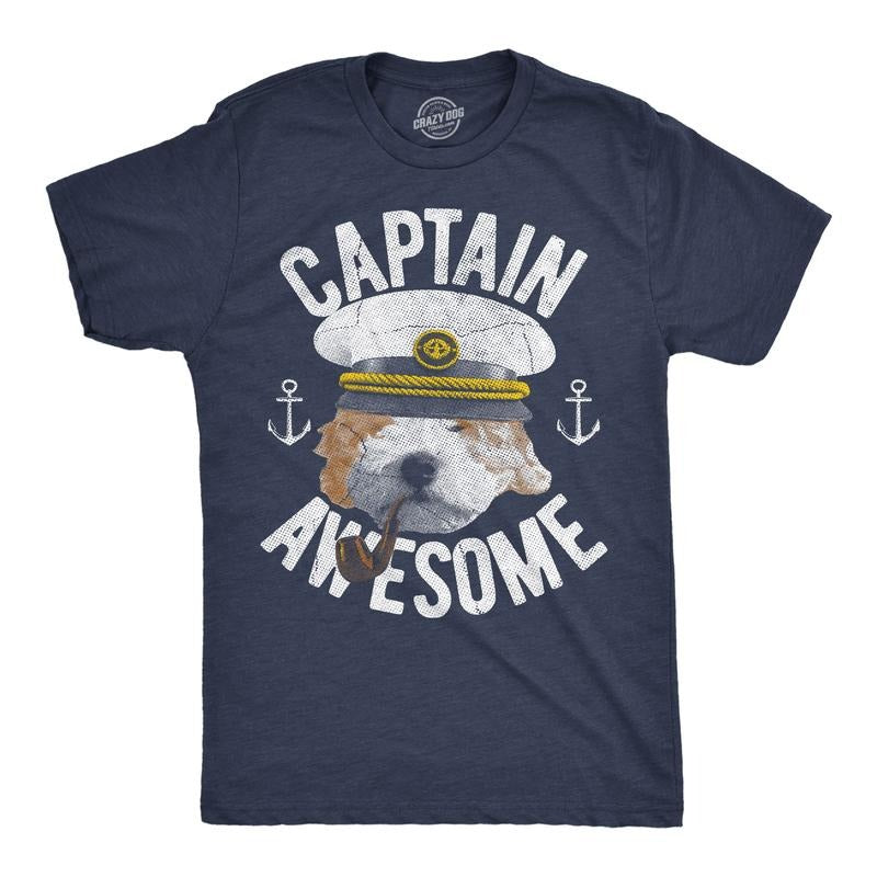Mens Funny T Shirts Captain Awesome Sarcastic Cute Puppy Graphic Novelty Tee For Men Mens Funny T Shirts Cool Tees Soft...