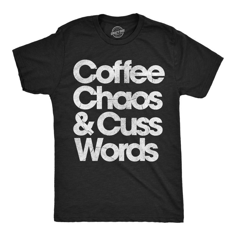 Mens Funny T Shirts Coffee Chaos And Cuss Words Sarcastic Graphic Novelty Tee For Men Mens Funny T Shirts Cool Tees Soft...
