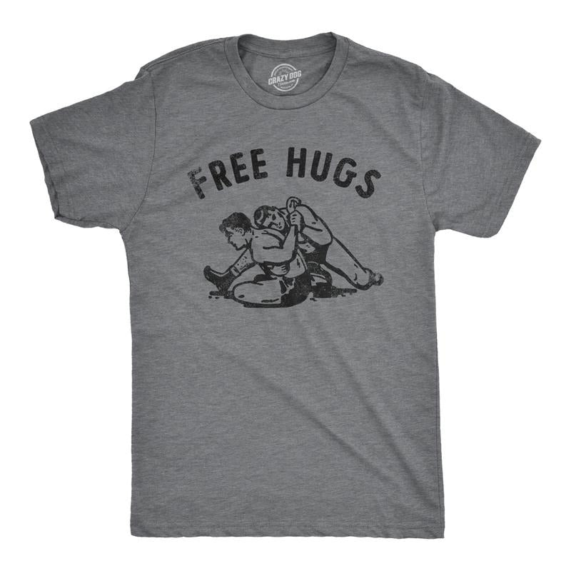 Mens Funny T Shirts Free Hugs Sarcastic Wrestling Graphic Novelty Tee for Men Mens Funny T Shirts Cool Tees Soft Stylish...
