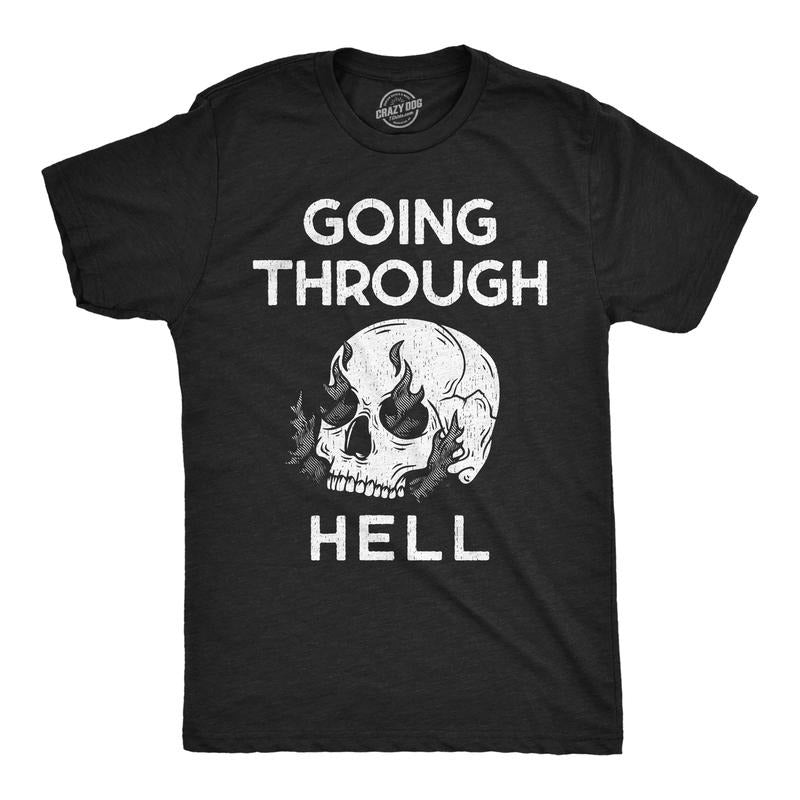 Mens Funny T Shirts Going Through Hell Sarcastic Skull Graphic Novelty Tee For Men Mens Funny T Shirts Cool Tees Soft...