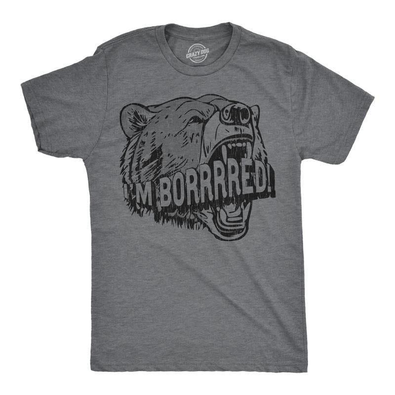 Mens Funny T Shirts Im Bored Sarcastic Bear Graphic Novelty Tee For Men Mens Funny T Shirts Cool Tees Soft Stylish Casual...