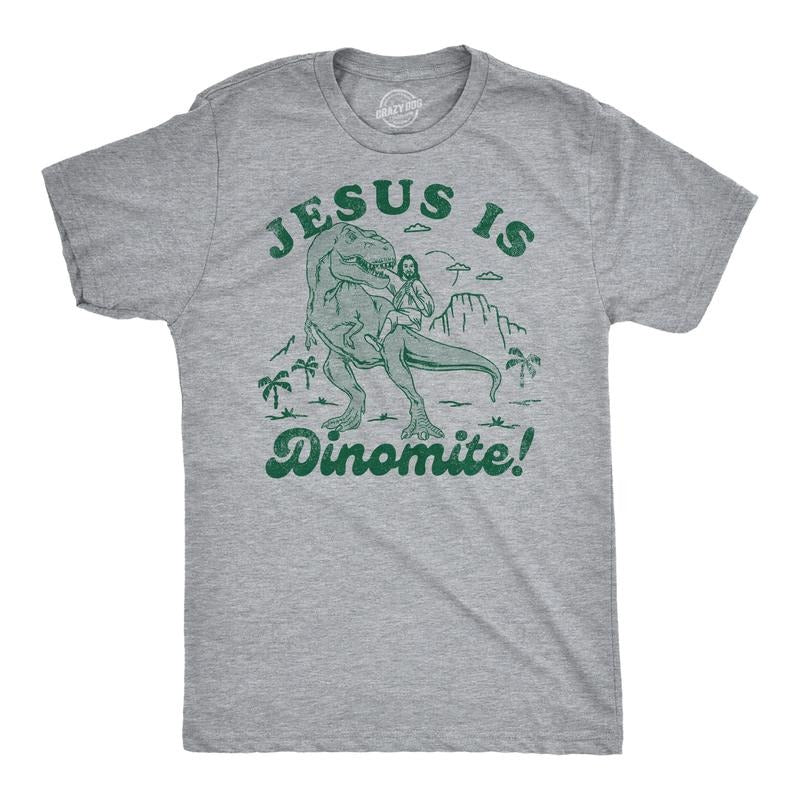 Mens Funny T Shirts Jesus Is Dinomite Funny Christian Graphic Tee For Men Mens Funny T Shirts Cool Tees Soft Stylish...