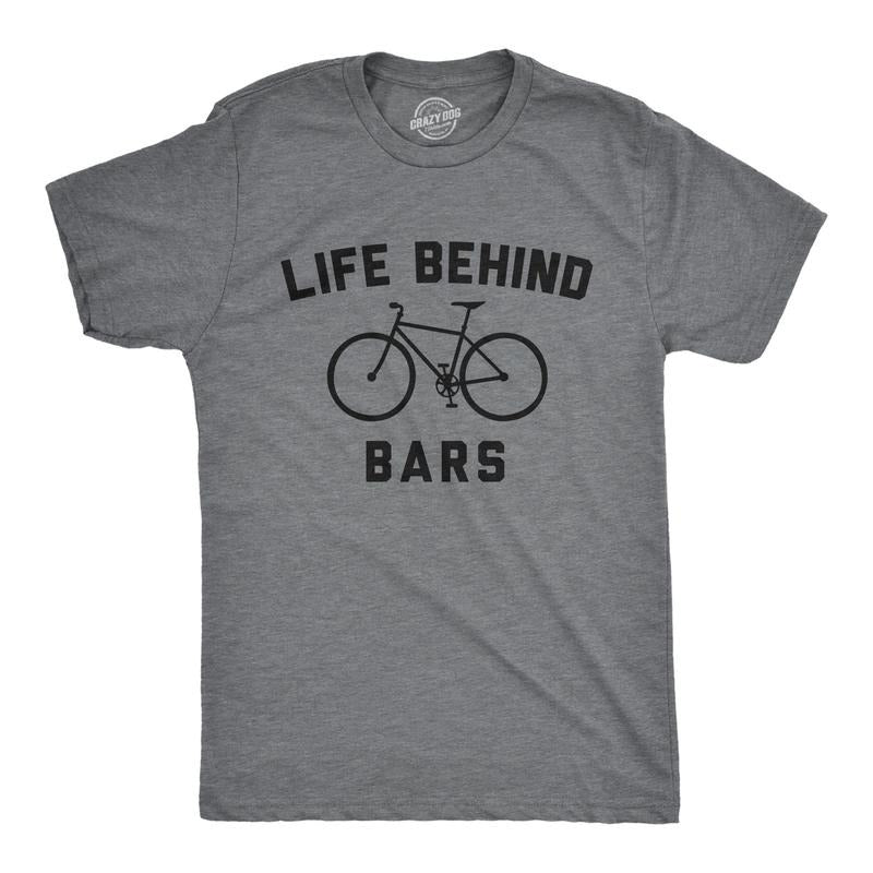 Mens Funny T Shirts Life Behind Bars Sarcastic Bicycle Graphic Novelty Biking Tee For Men Mens Funny T Shirts Cool Tees...