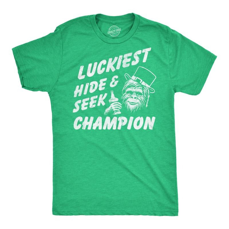 Mens Funny T Shirts Luckiest Hide And Seek Champion Sarcastic St Patricks Day Graphic Novelty Tee For Men Mens Funny T...