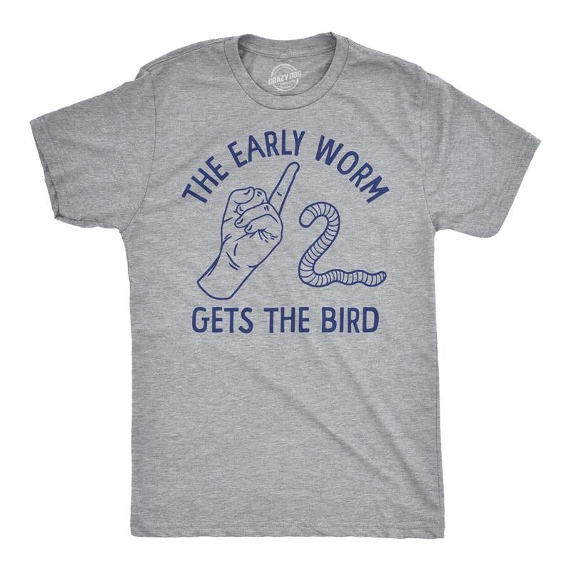Mens Funny T Shirts The Early Worm Gets The Bird Sarcastic Middle Finger Graphic Tee For Men Mens Funny T Shirts Cool...