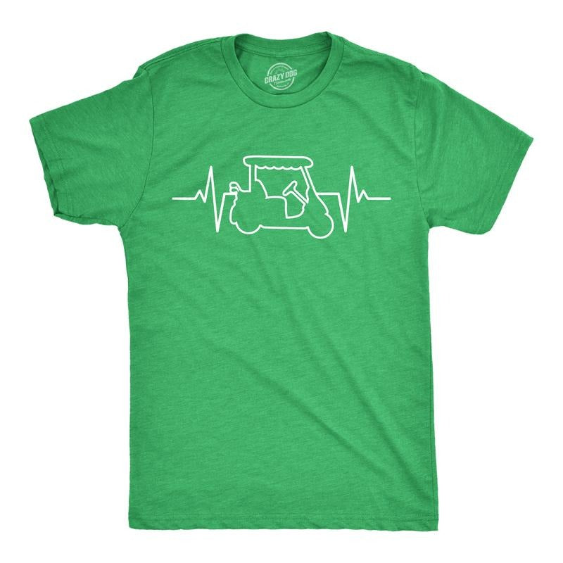 Mens Golf Cart Heart Beat T Shirt Funny Cool Golfing Lovers Pulse Tee For Guys Mens Funny T Shirts Cool Tees Soft Stylish...