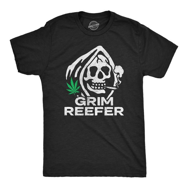 Mens Grim Reefer T Shirt Funny 420 Joint Smoking Reaper Weed Leaf Tee For Guys Hoodie, Sweatshirt | UrbanDripWear.com