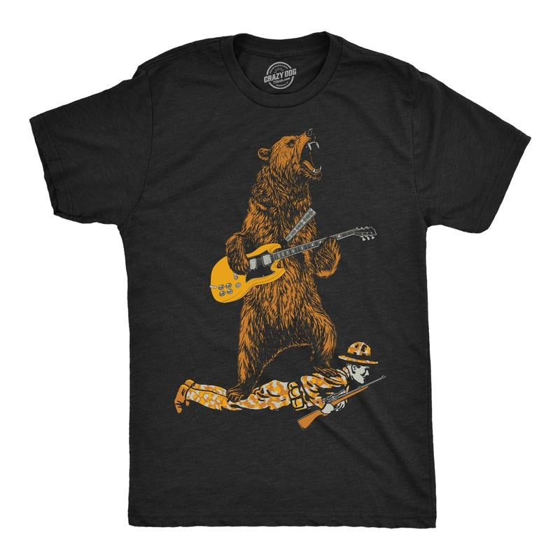 Mens Guitar Bear Funny T Shirts Sarcastic Rock And Roll Tee For Men Mens Funny T Shirts Cool Tees Soft Stylish Casual...