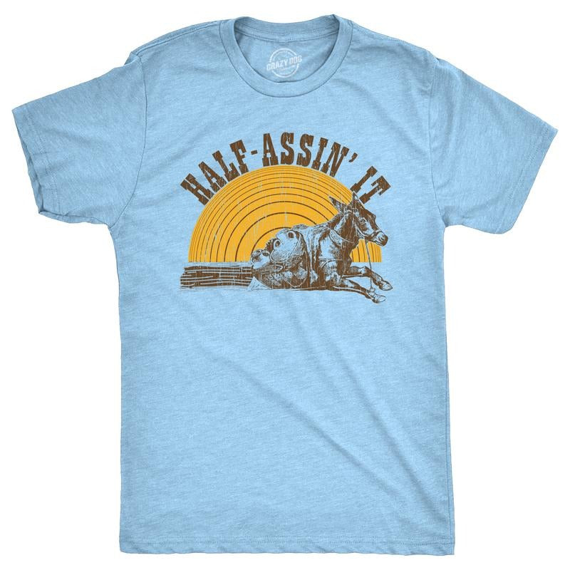 Mens Half Assin It T Shirt Funny Donkey Low Effort Joke Tee For Guys Mens Funny T Shirts Cool Tees Soft Stylish Casual...