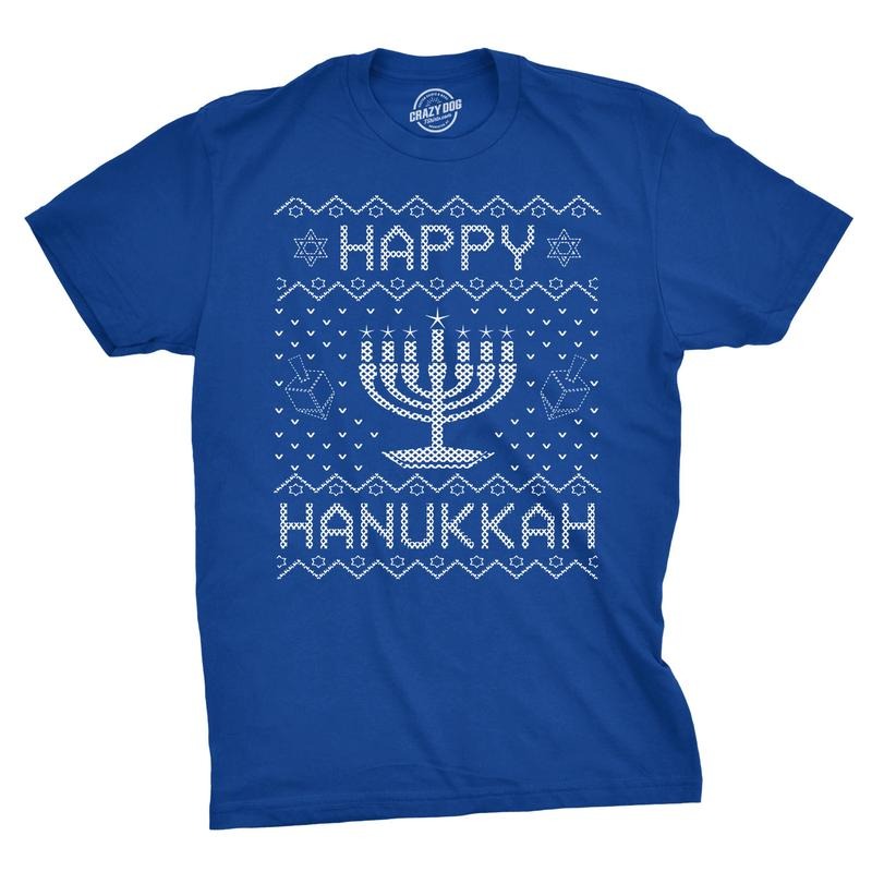 Mens Happy Hanukkah T Shirt Funny Jewish Christmas Menorah Tee For Guys Mens Funny T Shirts Cool Tees Soft Stylish Casual...