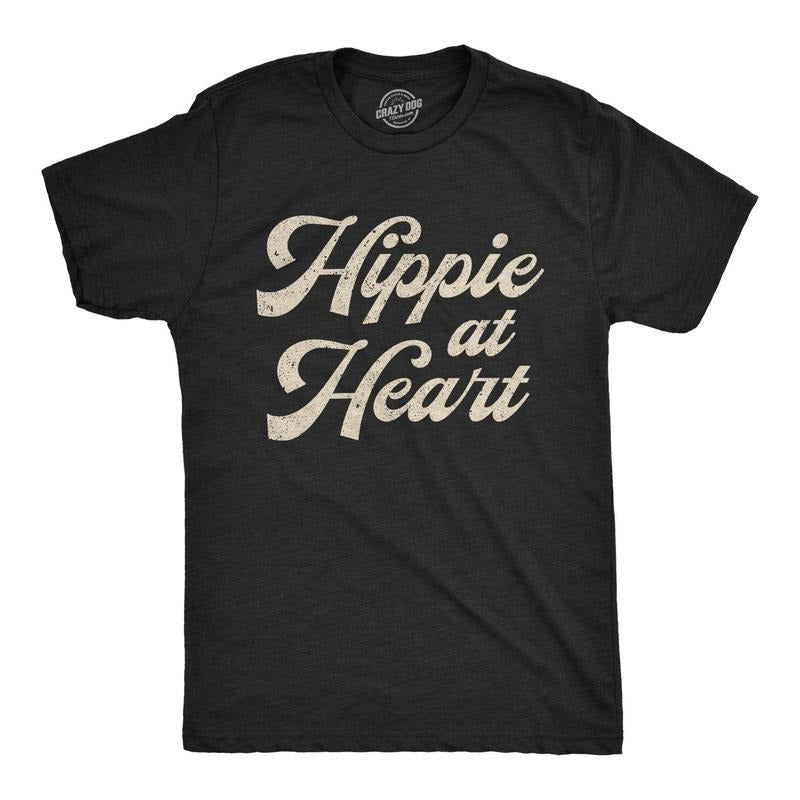 Mens Hippie At Heart Tshirt Funny Flower Child 70s Groovy Graphic Tee Hoodie, Sweatshirt | UrbanDripWear.com