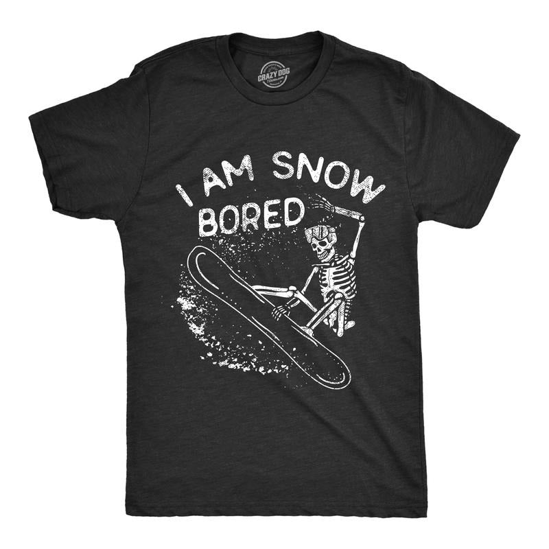 Mens I Am Snow Bored T Shirt Funny Skeleton Snowboarding Boredom Joke Tee For Guys Mens Funny T Shirts Cool Tees Soft...