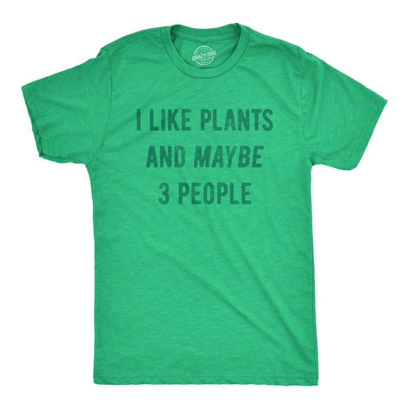 Mens I Like Plants and Maybe 3 People T Shirt Funny Introverted Botany Lovers Tee for Guys Mens Funny T Shirts Cool Tees...