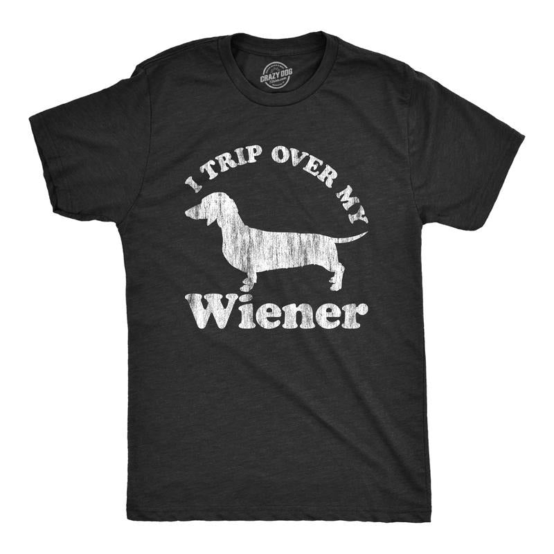 Mens I Trip Over My Wiener T Shirt Funny Pet Novelty Puppy Graphic Dog Tee for Guys Mens Funny T Shirts Cool Tees Soft...