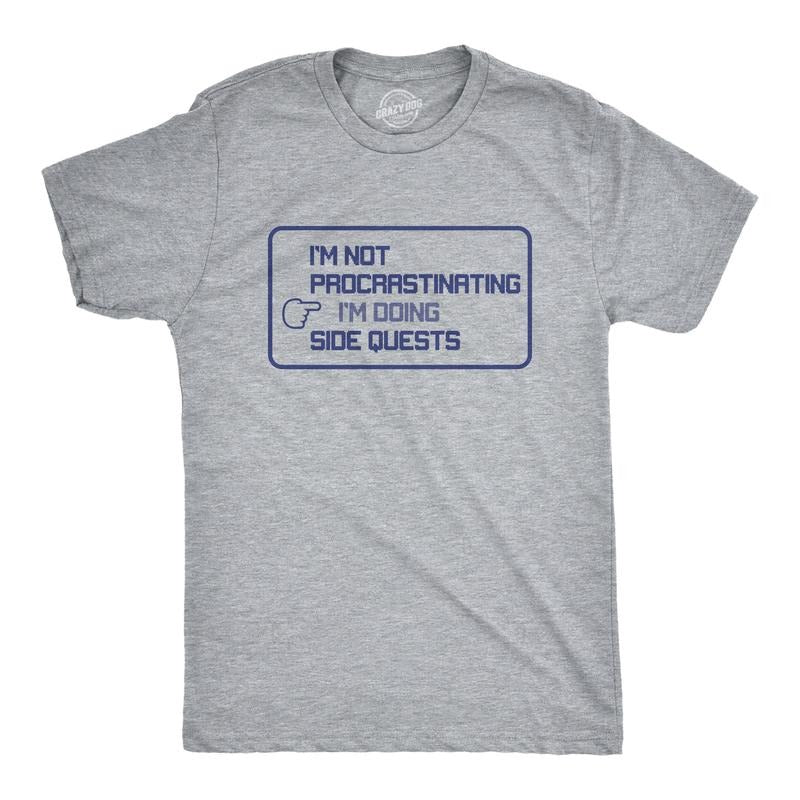 Mens I'm Not Procrastinating I'm Doing Side Quests T Shirt Funny Nerdy Video Game Tee Mens Funny T Shirts Cool Tees Soft...