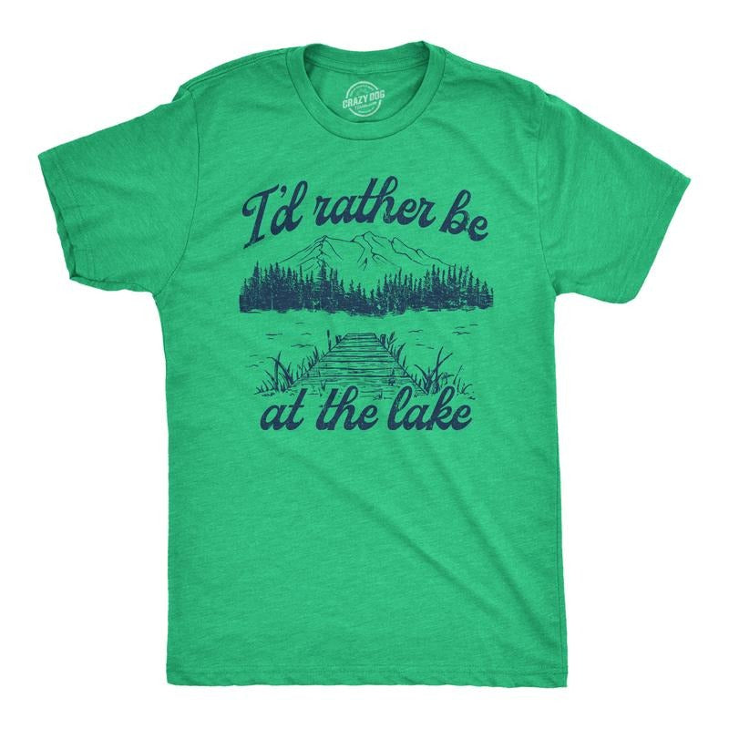 Mens Id Rather Be At The Lake T Shirt Funny Cool Nature Lover Novelty Tee for Guys Mens Funny T Shirts Cool Tees Soft...