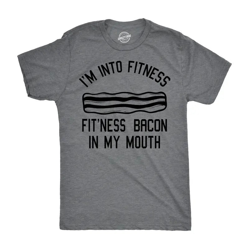 Mens Im Into Fitness Fitness Bacon In My Mouth T shirt Funny Breakfast Lover Tee Mens Funny T Shirts Cool Tees Soft...
