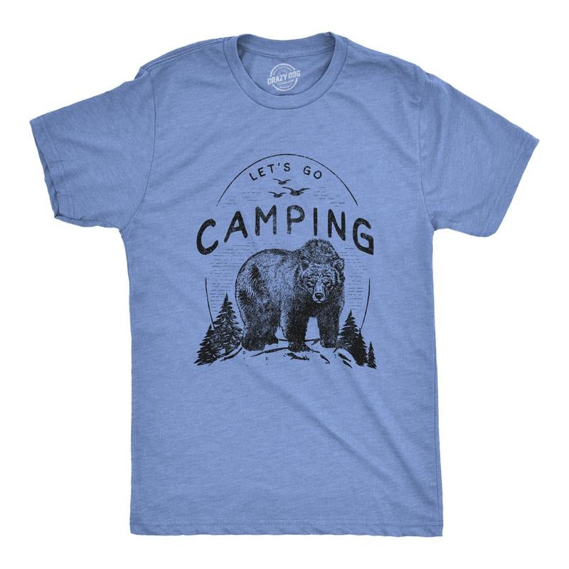 Mens Lets Go Camping T Shirt Funny Bear Outdoors Hiking Vintage Novelty Tee Mens Funny T Shirts Cool Tees Soft Stylish...