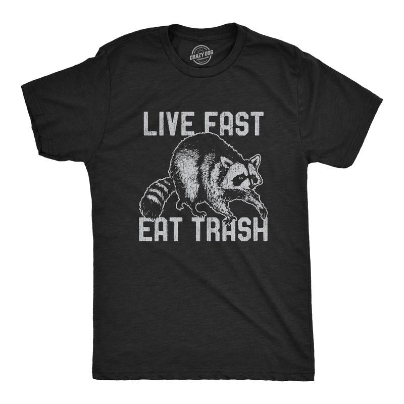 Mens Live Fast Eat Trash T Shirt Funny Raccoon Garbage Graphic Novelty Tee Mens Funny T Shirts Cool Tees Soft Stylish...