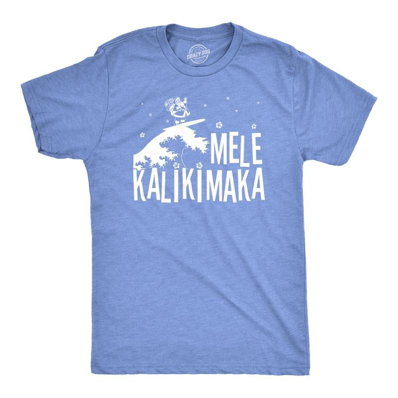 Mens Mele Kalikimaka T Shirt Funny Surfing Hawaiian Christmas Santa Tee Mens Funny T Shirts Cool Tees Soft Stylish Casual...