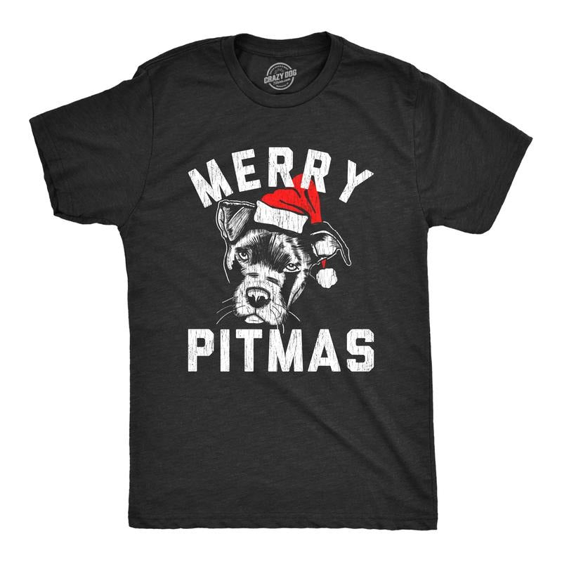 Mens Merry Pitmas T Shirt Funny Christmas Dog Pitbull Lover Pitty Holiday Graphic Novelty Tee Mens Funny T Shirts Cool...